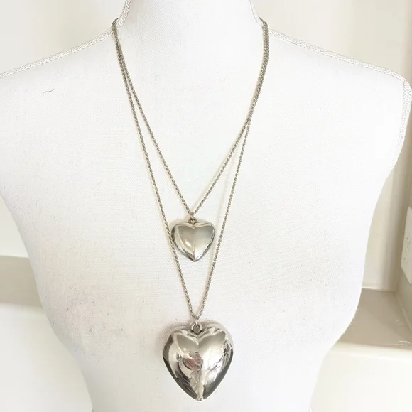 Vintage Puff Heart Double Strand Necklace - Picture 1 of 7